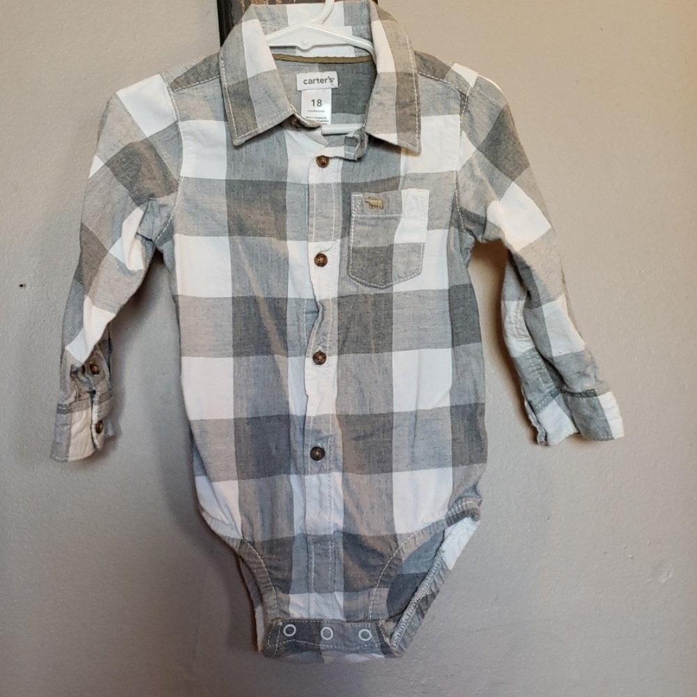 Carters large plaid grey and white